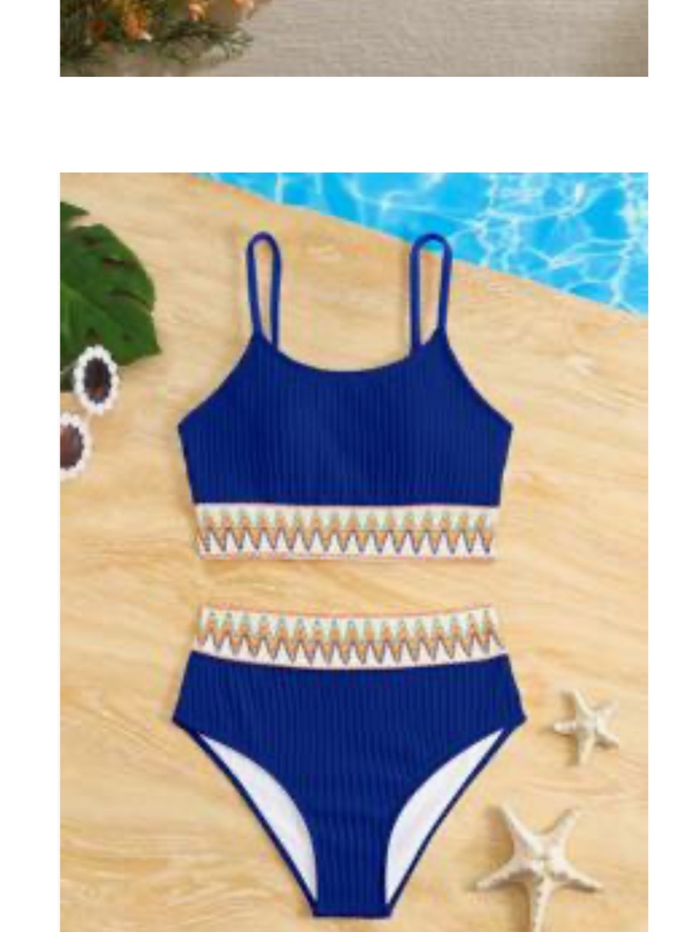 SHEIN Royal Blue One-Piece Swimsuit with Multicolor Embroidered Waistband
